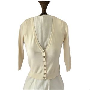 Francesca’s Jeweled Button Front Ivory Sweater M